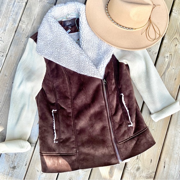 Teddy/Sherpa Moto fall jacket w vegan suede leathen & western/boho/country vibe - Picture 4 of 16